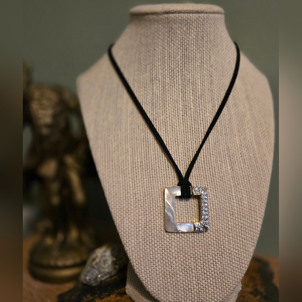 Vintage Butler Mother Of Pearl and Rhinestone Pendant Necklace